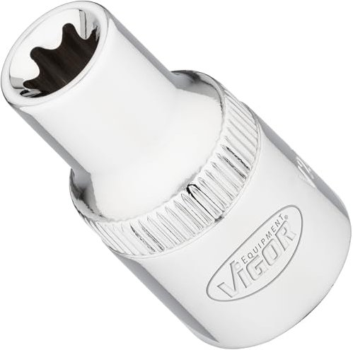 ViGOR V2731N Steckschlüsseleinsatz Torx, Schlüsselweite E11, 1/2 Zoll (12,5 mm) Vierkantantrieb, E Profil, 38 mm Länge, Werkzeug für präzise Arbeiten