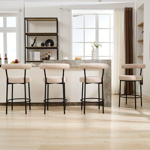 LONXIU Barhocker 4er Set, Barstuhl mit Rückenlehne und Fußstütze Metall 71cm Tresenhocker Bistrohocker Beige