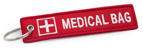 emc.nexus - Schlüsselanhänger Medical Bag - Roter Bestickter Gepäckanhänger Kofferanhänger - Notfalltasche Erste Hilfe Tasche Medizinischer Rucksack - Outdoor Wandern SOS Notfall Schlüsselbund Tag