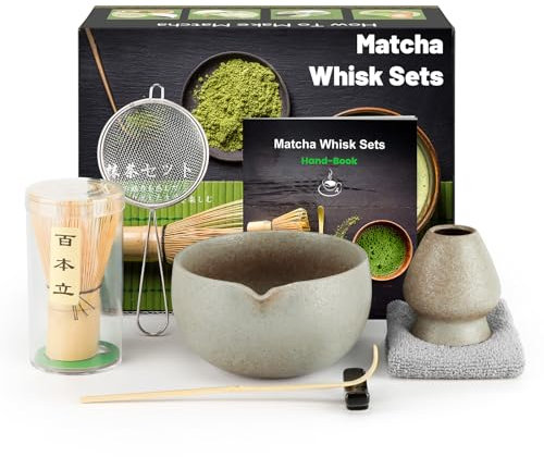 Kit de Ceremonia Japonesa del Matcha de 7 piezas, Batidora de Matcha de Bambú, Cuenco de Matcha, Cuchara, Colador, Portacucharas, Soporte para la Batidora, Juego Completo de Matcha, Mármol