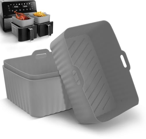 Keplin - 3 Pack Grey Rectangular Silicone Air Fryer Liners - BPA-Free, Food-Grade, Heat Resistant to 230°C - Non-Stick and Reusable - Dishwasher Safe for Easy Cleaning - Meets LFGB Standards