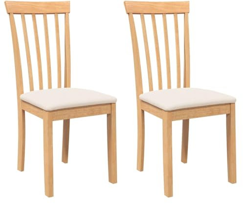 vidaXL Esszimmerstühle mit Kissen 2 STK. Natur Massivholz Gummibaum, Küchenstuhl, Stuhl, Beistellstuhl, Essstuhl, Wohnzimmerstuhl, Restaurant Stuhl