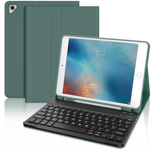 Keyboard Case for iPad 9.7, Detachable Bluetooth Keyboard, Slim Protective Cover with Pencil holder for iPad 6th Gen 2018/iPad 5th Gen 2017/iPad Air 2/iPad Air 1/iPad Pro 9.7 inch, Dark Green
