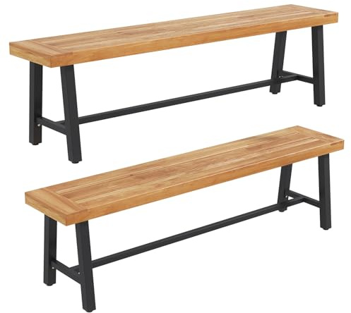 GOPLUS Banco Madera de Acacia Exterior para 3 Plazas,Muebles de jardín Impermeable para Terraza, Baños, Porches y Piscina.Capacidad 360 kg, 160 x 32 x 45 cm (2)