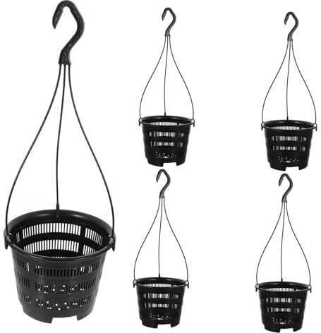 HEMOTON 5 Stück Hängende Blumentöpfe Orchidee Kunststoff Schwarz Mit Lüftungslöchern Und Haken Wetterfest Wiederverwendbar Für Indoor Outdoor Pflanzenaufhängung