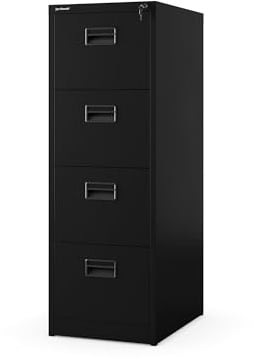 Jan Nowak Hängeregistraturschrank V005 Hängemappenschrank Hängeregisterschrank Aktenschrank mit 5 Schubladen Pulverbeschichtung Stahlblech 132 cm x 46 cm x 62 cm (H x B x T) (Schwarz)