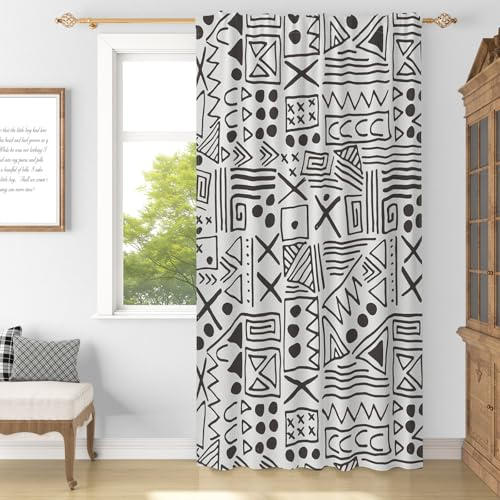 YONGFOTO Boho Vorhänge Für Schlafzimmer Moderner Bohemian Abstrakter Geometrischer Linien Halbtransparent Licht Filtern Gardinen Für Wohnzimmer Mit Stangendurchzug 1 Paneel 107 x 160 cm