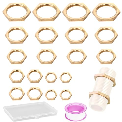 SVOCK 20Pcs Brass Lock Nuts Pipe Fitting, 3/4 Inch 1/2 Inch 3/8 Inch 1/4 Inch 1/8 Inch lock Nut with Flange, Hex Brass Female Locknut Plumbing Lock Nut, Flange Hex Lock Nuts for Sinks, Taps Pipe