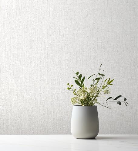 GAULAN 683405 Papier peint vinyle blanc imitation crépi gouttelettes, idéal pour murs abîmés pour mur salon cuisine chambre couloir salle à mange - Rouleaux de 10 m x 0,53 m