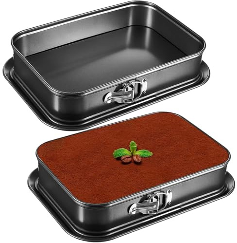 TESIN 2 Stück Rechteckige Springform Kuchenformen 36 x 24 cm, Antihaft Backform aus Karbonstahl mit Abnehmbarem Boden, Auslaufsichere Kuchenform für Käsekuchen, Tiramisu, Brownies, Pizza und Lasagne