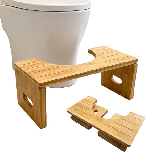 Pliante Bambou Toilettes Tabouret, Pliable Bain Tabouret pour Adultes et Enfants, Marche Pied Toilette Marche Pied WC Stable Antidérapant Compact et Portable pour Salle de Bain