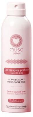 MUSC INTIME La Marque Officielle - Lait en spray parfumé - Sweet Litchi - La Délicieuse - Hydrate et Adoucit - Enrichi en beurre de karité et aloe vera - 200ml