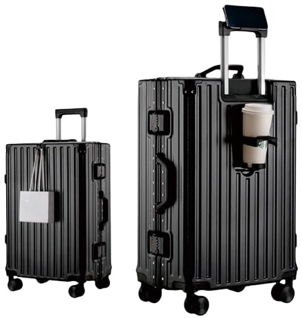 Aoliwei Alu-Rahmen Reisekoffer (68cm) - 75L Hartschalenkoffer mit Becherhalter & Handyhalter - Premium Trolley mit TSA-Schloss & 360° Doppelrollen - Robuster Check-in Koffer für Business & Urlaub