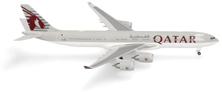 Herpa Modellflugzeug Qatar Amiri Flight Airbus A340-500, Miniatur im Maßstab 1:500, Sammlerstück, Flugzeug Modell ohne Standfuß, Metall