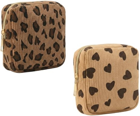 Lot de 2 petites trousses pour articles d'hygiène, petite trousse de maquillage, mini trousse de maquillage pour sac à main, pochette menstruelle avec fermeture éclair, lot de 2 avec motif léopard et