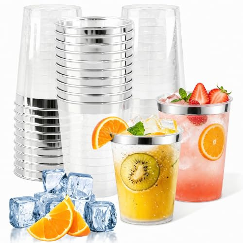Shyllin 30 Bicchieri Plastica Dura Riutilizzabili (Silberrand)