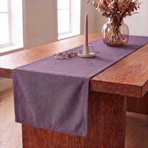 Tischläufer Lila modern abwaschbar - Leinenoptik 40 x 100 cm | Für Innen & Außen - Wasserabweisendes Tischband mit Lotus-Effekt für Küche, Esszimmer, Garten & Balkon