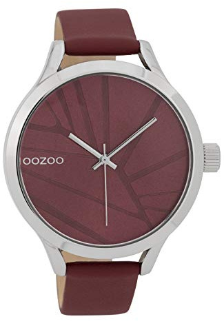 Oozoo Damenuhr mit Lederband 43 MM Weinrot/Weinrot C9682