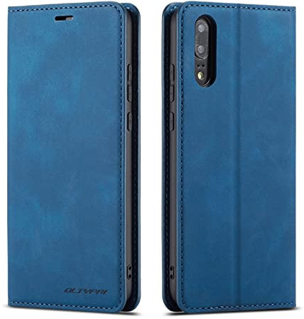 QLTYPRI Hülle für Huawei P20 Pro, Premium Dünne Ledertasche Handyhülle mit Kartenfach Ständer Flip Schutzhülle Kompatibel mit Huawei P20 Pro - Blau