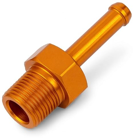 PrecisionGeek Orange Aluminium Push‑On Barb Hose Fitting 1/8″ NPT → 4–5 mm – DIY Fluid, Pneumatic & Coolant Tubing Adapter