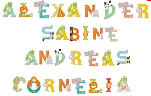 Sevi Set Holzbuchstaben Tiere für Wunschname inkl Geschenkverpackung & Klebepunkte Türbuchstaben Holz Dekobuchstaben (26 Holzbuchstaben A-Z)