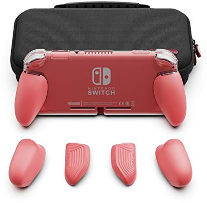 Skull & Co. Ensemble GripCase Lite : Un Étui de Protection Confortable avec des Poignées Interchangeables [pour s'adapter à Toutes Les Tailles de Mains] pour la Nintendo Switch Lite - Corail