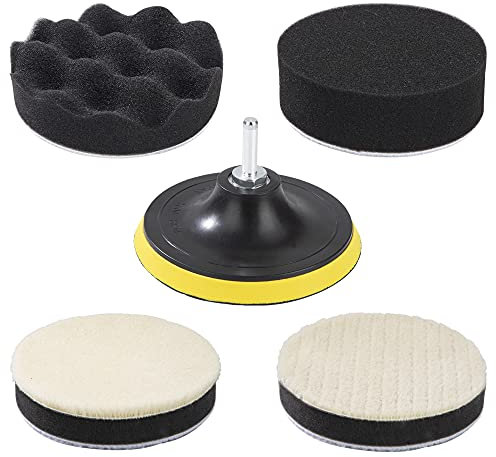 MoonSing Kit Almohadillas Esponja Pulido para Coche, 5 Pulgadas Pulir Faros de Máquina Pulidora Encerado y de Automóviles con M14 Adaptador de Taladro de Cera de Lana Pulido Pad