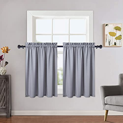 CAROMIO Wasserabweisende Scheibengardinen Modern Halbe Cafe Küchen Scheibengardinen Geprägte Musterstruktur Kurzgardine Kurzstores für Kleinfenster Vorhang Kurz, 2 x B 76 cm x H 76cm, Grau, 2er Set