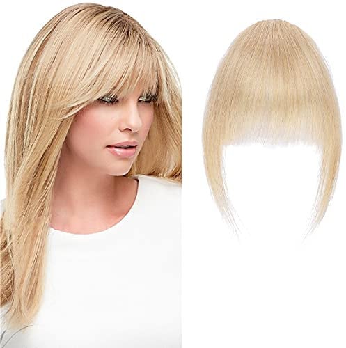 SEGO Pony Haarteil Echthaar Clip in Bangs One Piece Extensions Fringe Verlängerung 100% Human Haar natürlich Mittelblond#24 Pony-5.5(14cm)-9g