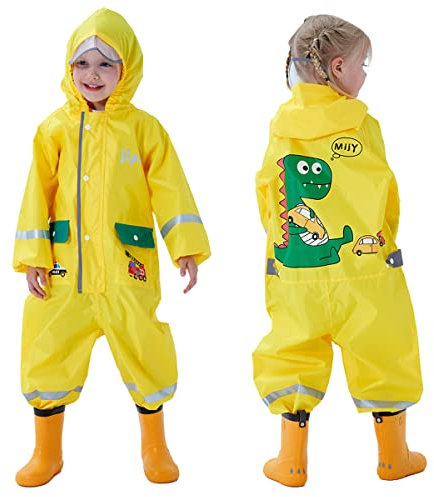Baogaier Impermeabile Cappuccio Ragazzo Tuta da Pioggia Antipioggia Bambini Ragazze Giallo Dinosauro Bambina Giacca Impermeabili Tute Portatile Sportivo Jogging Ragazza Bambino Bimba 2-4 Anni