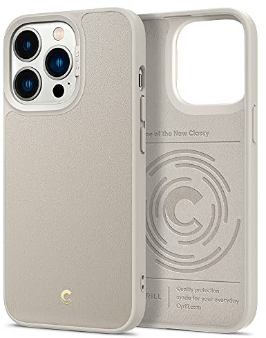 CYRILL Leather Brick [4 Layer Hybrid] Case Compatible with iPhone 13 Pro 6.1, PU Leather Hard PC Back Shockproof TPU Bumper Case Cover for iPhone 13 Pro (2021) - Cream