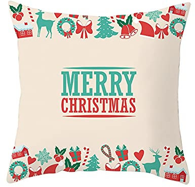 Banemi Kissenbezug 45X45 Retro, Kissenbezüge Weihnachtsmotiv Elch Schneeflocke Baum Polyester für Weihnachtsdekoration
