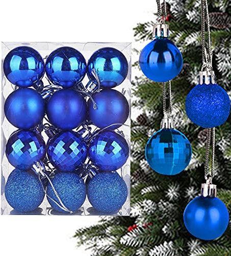 Yisscen 24er Set Weihnachtskugeln ø 4cm Weihnachtskugeln Blau,Christbaumkugeln aus Kunststoff,Weihnachtsbaumschmuck Weihnachtsbaumkugeln,Wiederverwendbar Party Deko Kugeln - 4 Stile