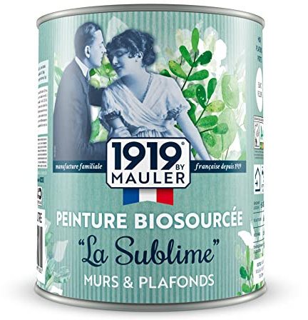1919 by MAULER Peinture bio sourcée Blanc 1L Velours Mur & Plafond : Qualité professionnelle française, profondeur de teinte, Economie circulaire & circuit court