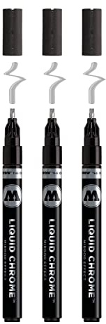 Molotow Liquid Chrome Marker Calligraphy 3,0 mm (Metallic Stift mit Spezialtinte mit echtem Spiegeleffekt für Lettering, Graffiti & Hobby) 3 Stück chrom