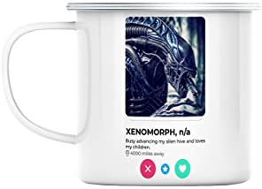 Fabulous Enamel Metal Mug 284ml Xenomorph Alien Extraterrestrial Social Network Meeting Love