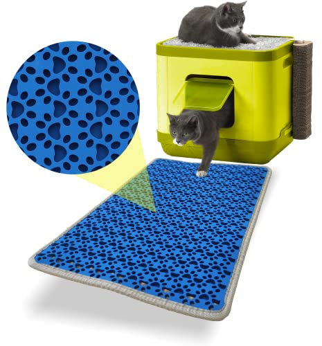 Bazerga Tapis Litière Chat pour Bac à Litière Chat et Maison de Toilette Chat, 38-61 cm Imperméable Non Toxique, Double Couche%100 EVA en Patte du Chat (38-61 cm, Bleu)