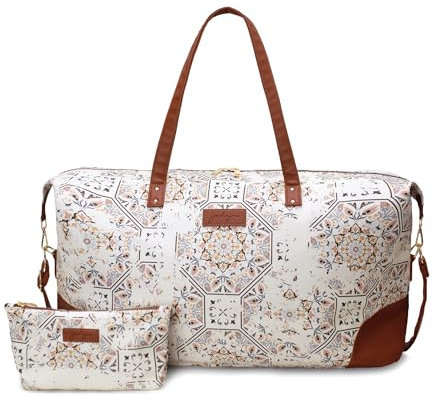 Jadyn B Luna Duffel - 54cm - 37L - Sac de Voyage ou de Sport avec Trousse de Toilette zippée, Mosaïque., Sac de Sport Souple avec Accents en Cuir végétalien