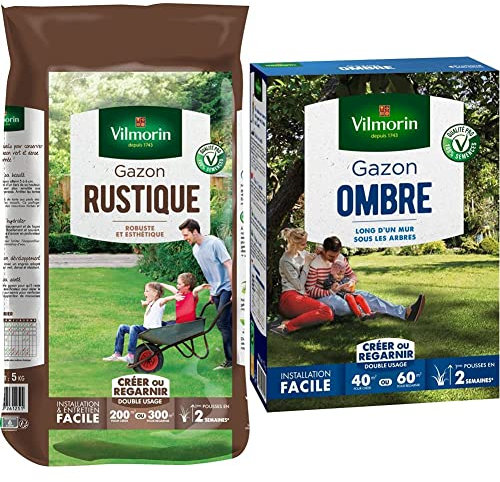 Vilmorin 4460416 Gazon Rustique, Vert, 5 kg & 4466514 Gazon Ombre, Vert, 1 kg