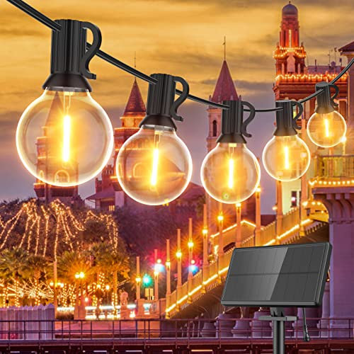 GLUROO LED Lichterkette Außen Solar, 9M Lichterkette Glühbirne mit 4 Beleuchtungsmodi, 15+1 Birnen, Lichterkette Außen Strom Wasserdichte für Zuhause, Terrasse,Party
