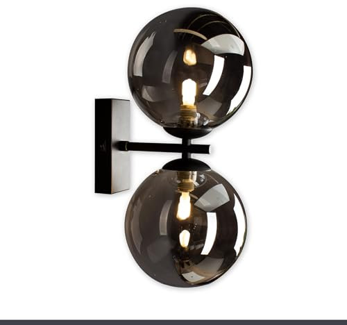 Wandleuchte Neptun, moderne Wandlampe aus Glas in Schwarz für Wohnzimmer & Esszimmer (2 flammig, G9 max.28Watt),Wandstrahler,Glasleuchte,Wohnzimmerlampe…