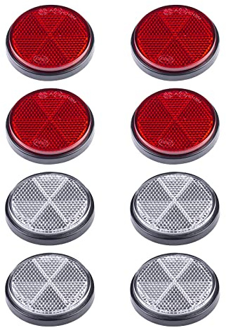 BEIJISTAR Anhänger Reflektoren Kit, 4 x Rot 4 x Weiß Rund Selbstklebend Reflektor, Anhänger Katzenauge Reflektor, für Torpfosten Zäune LKW RV Wohnwagen