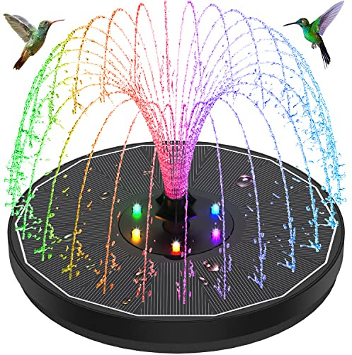 GAIZERL Solar Fountain New, 3.5W Solar Bird Bath Fountains with Glass Panel, 2200 Battery, Hummingbird Water Features with Color LED Lights, 8 Spray Modes & 4 Fixed Pipes for Garden, Pool, Pond