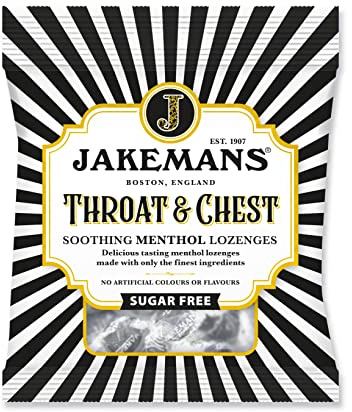 Jakemans Throat & Chest Sugar Free 50g - Pack of 12 - Soothing Menthol Sweets - Suitable for Vegetarians
