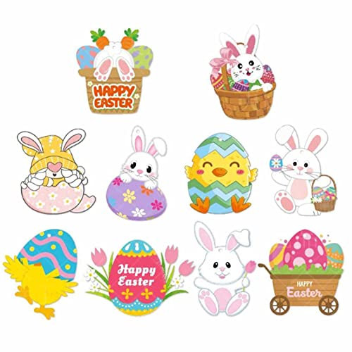 Sloane Osterhasen-Dekor - 2D Bunte Kaninchen hängende Ornamente für den Osterbaum | 10-teiliges Kaninchen-DIY-Handwerk, dekorative Osterdekorationen für Ostern, Gastgeschenke, Zubehör, Dekor