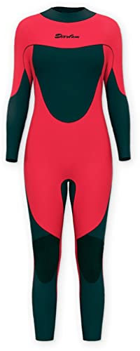 YuanDiann Damen 5mm Neopren Neoprenanzug Warmer Verdicken Sonnenschutz Surfen Schnorcheln Schwimmen Rückenreißverschluss Frauen Warm Ganzkörper Taucheranzug Rot Schwarz XL
