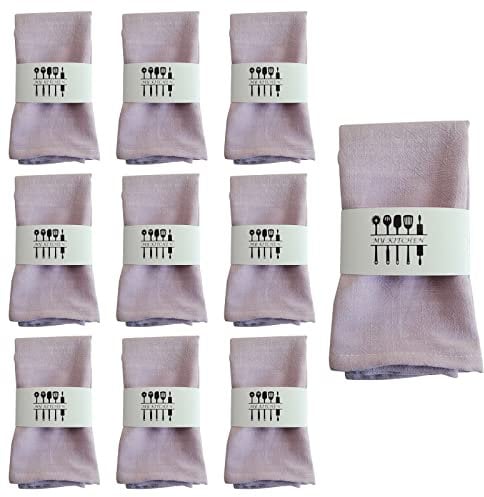 10 Stück Leinen Servietten, Natur Baumwolle Leinenservietten, 40x 40cm Nachhaltige Stoffservietten, Tischdekoration für Küche Esstisch Abendessen Cafe Restaurant Party Hochzeit Geburtstag (Lila)