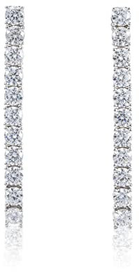 Diamond Treats Lange Ohrringe für Damen in 925 Sterling Silber Mit Cubic Zirkonia Steinen, Elegante Ohrringe Mit Steinen in Einer Linie