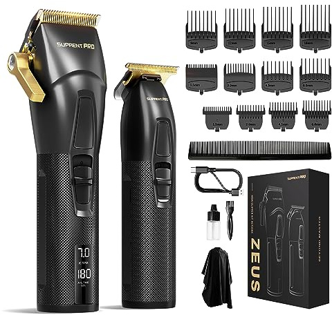 SUPRENT Professional Hair Clippers for Men Rechargeable Cordless Hair Clipper Kit-Barber Hair Cutting Kit-T-Blade Hair Trimmer Combo with 5V-Boost Technology-Cordless Clippers LED Display USB-C
