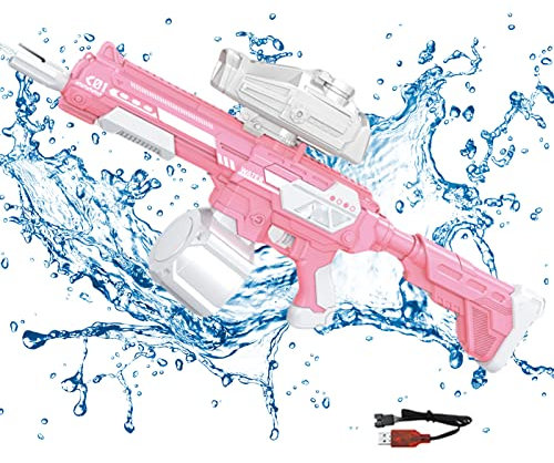Wasserpistolen Spielzeug mit Elektrische und Manueller 2 Mode,Hochdruck Wasserpistole mit 1350ml Große Kapazität Wasser Pistole und 36-42FT Reichweite Sommerfest Outdoor Wasserpistole (Pink)
